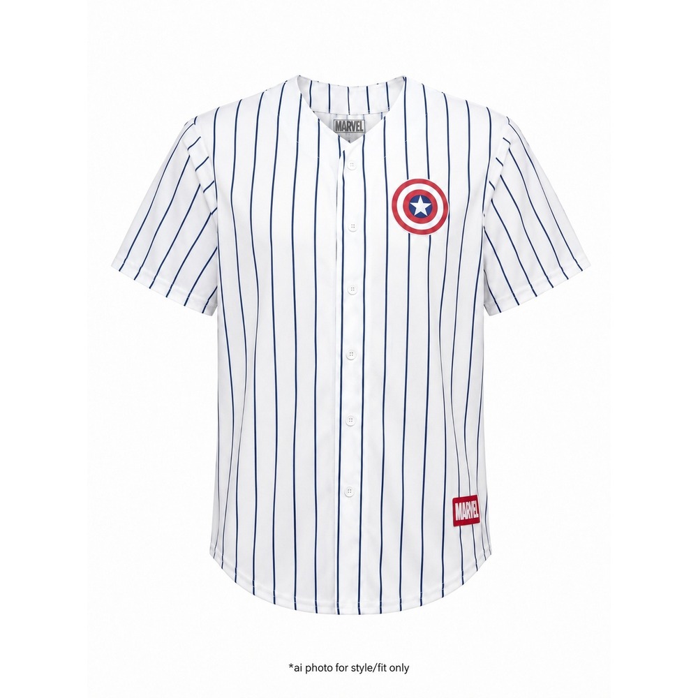 Marvel Captain America Baseball Jersey Men's MD Pinstripe Button Shirt 41